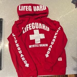 Red Lifeguard Hoodie with Myrtle Beach Print